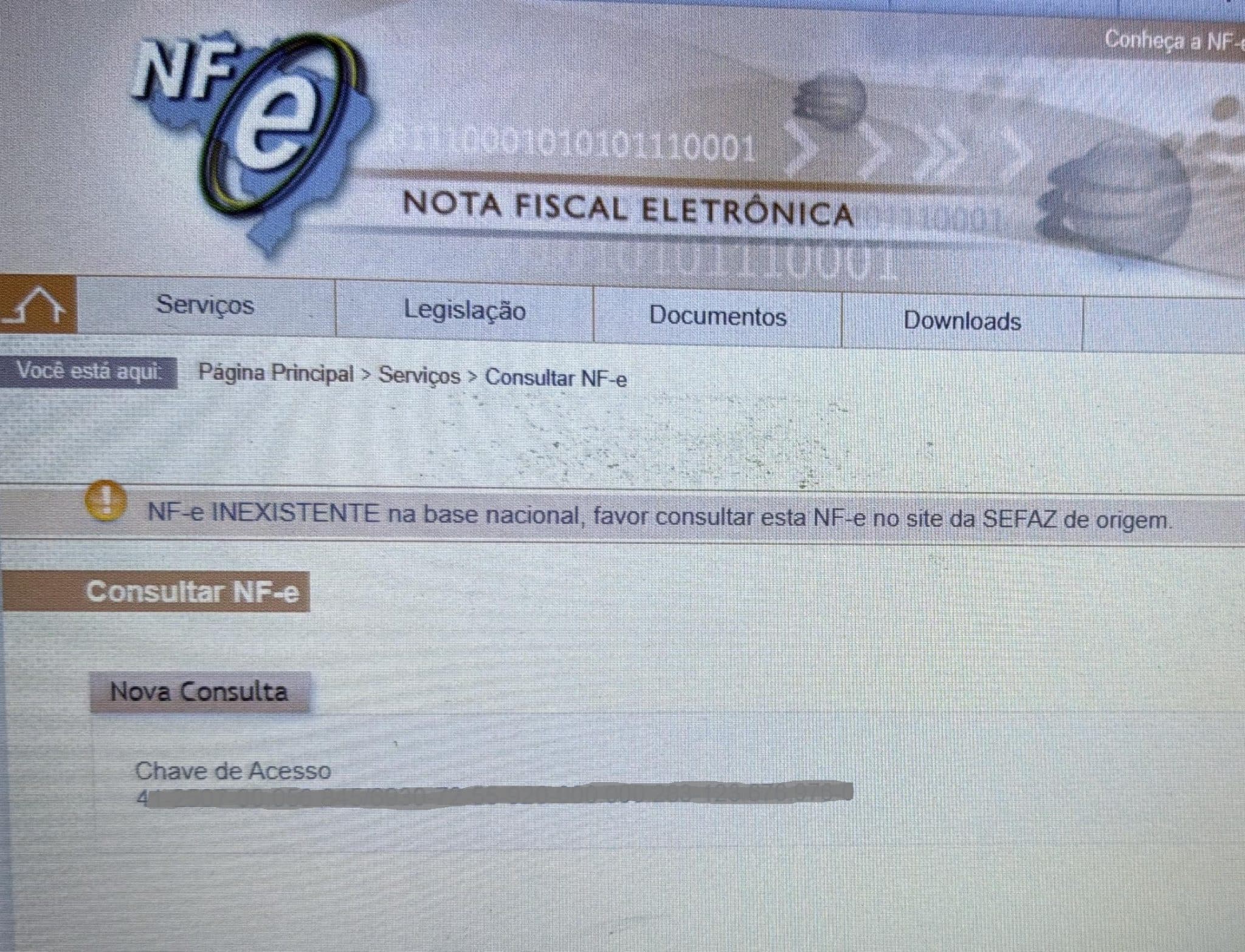 NFe não encontrada no Portal da NFe